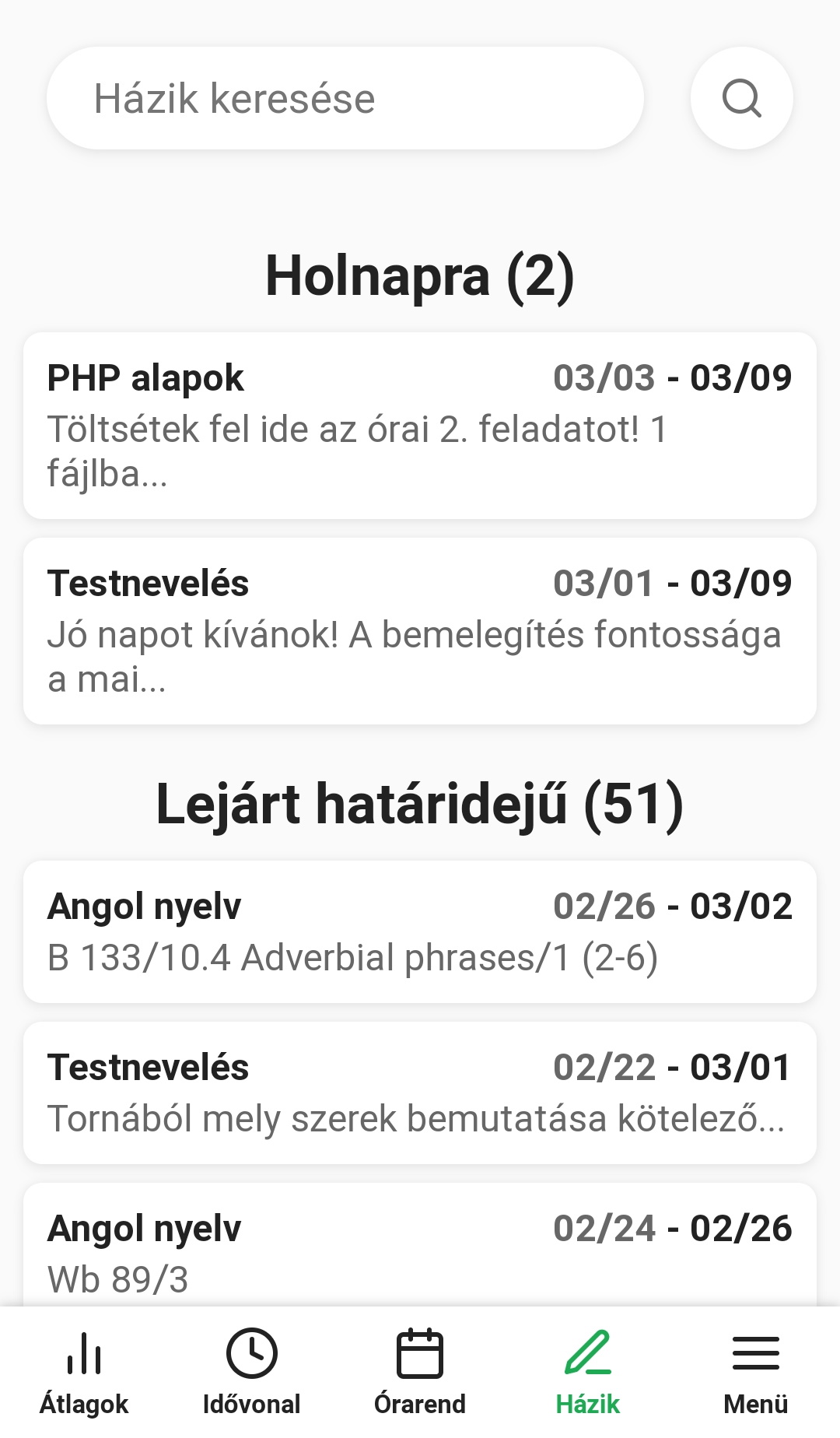 Screenshot: K gradebook